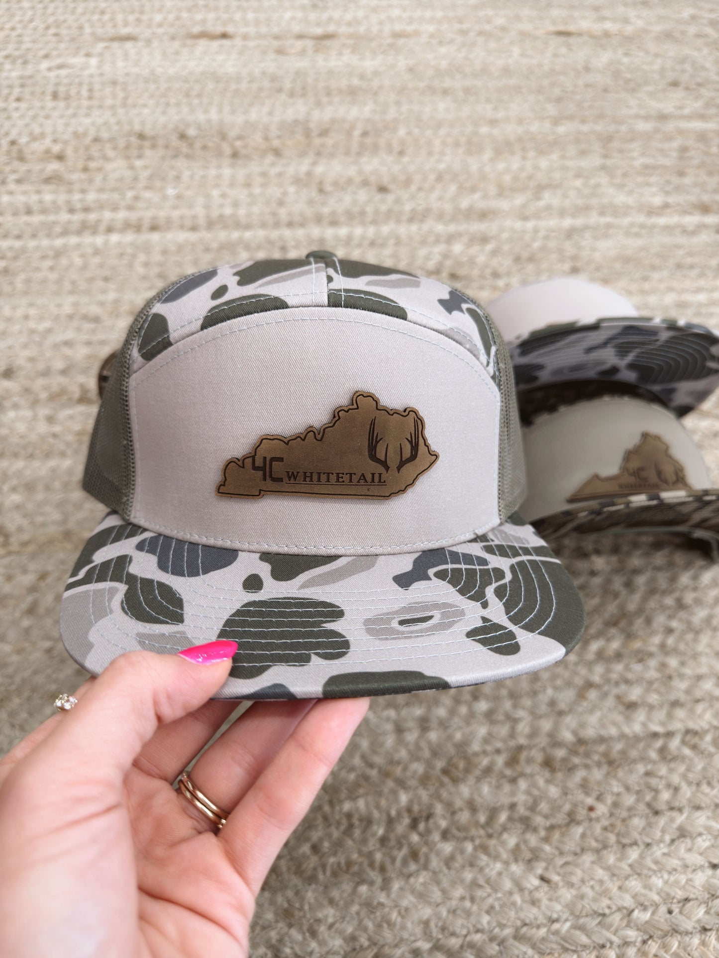 4C Whitetail State Leather Patch Camo Hats- KY, TX, VA, NC
