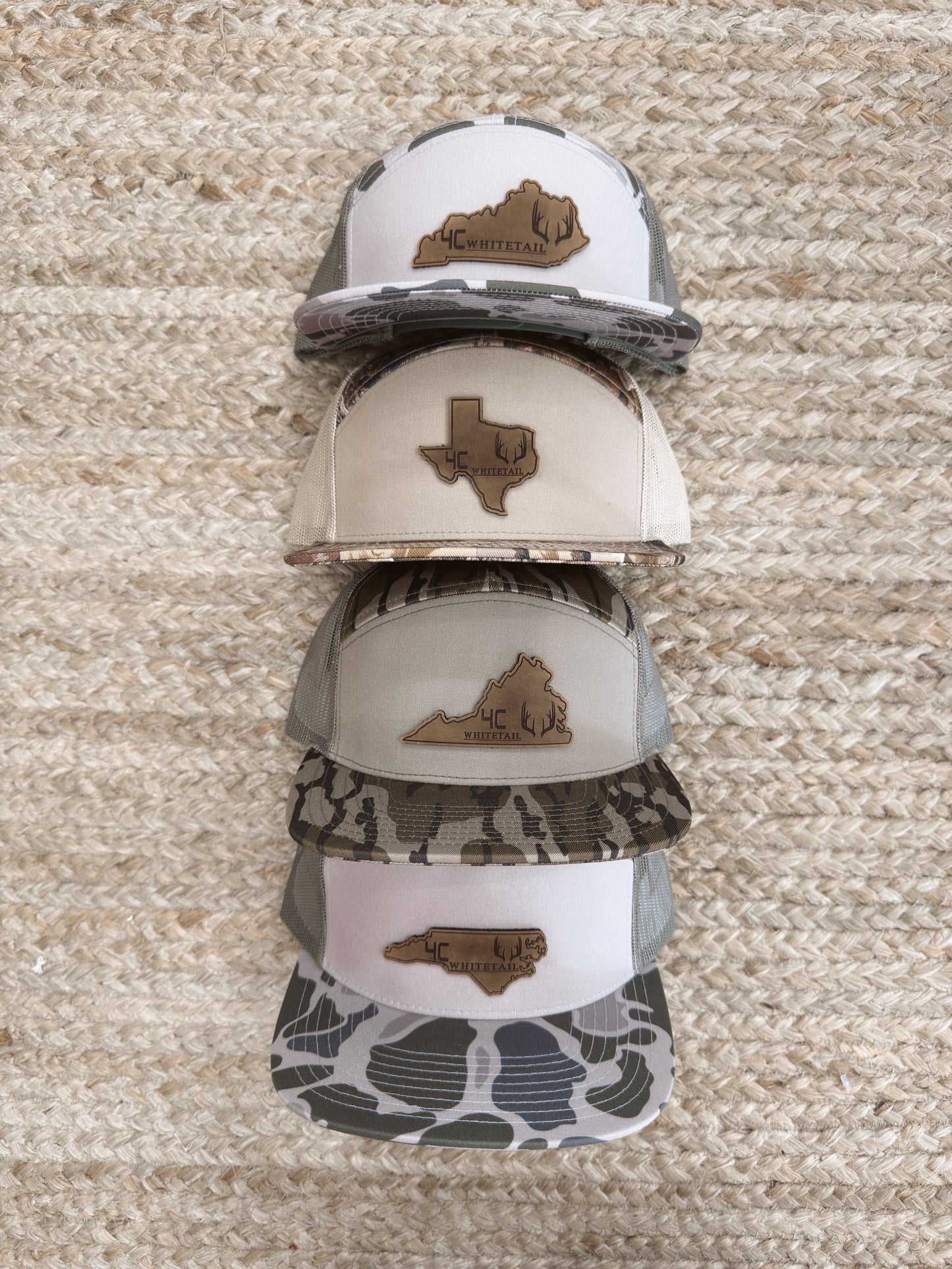 4C Whitetail State Leather Patch Camo Hats- KY, TX, VA, NC