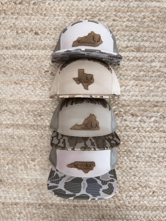 4C Whitetail State Leather Patch Camo Hats- KY, TX, VA, NC