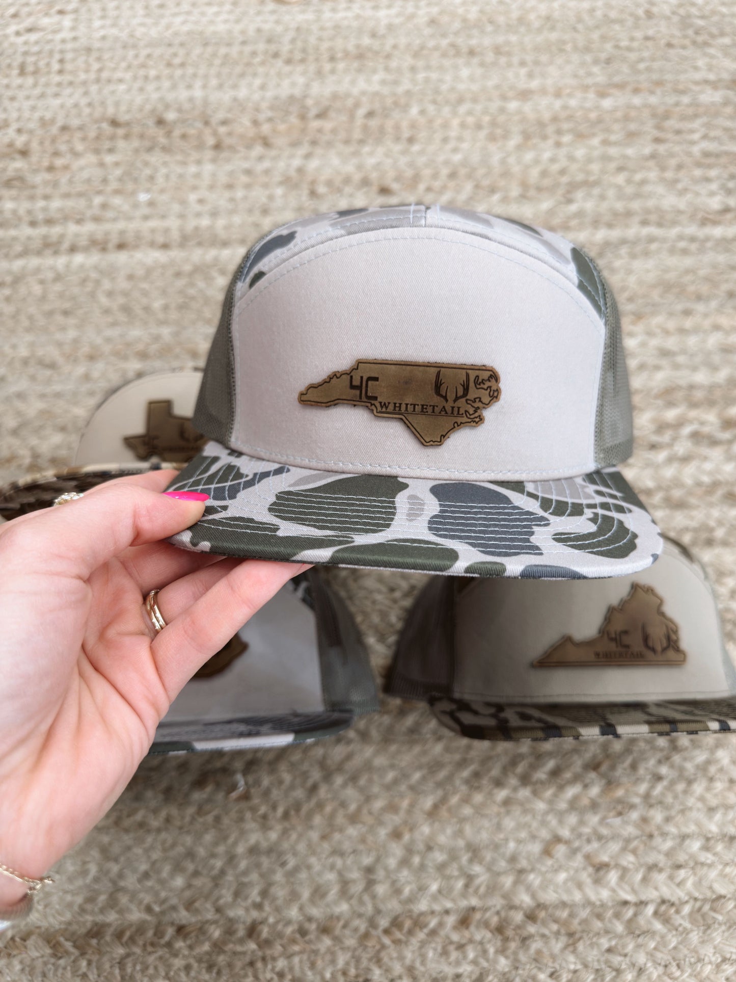 4C Whitetail State Leather Patch Camo Hats- KY, TX, VA, NC