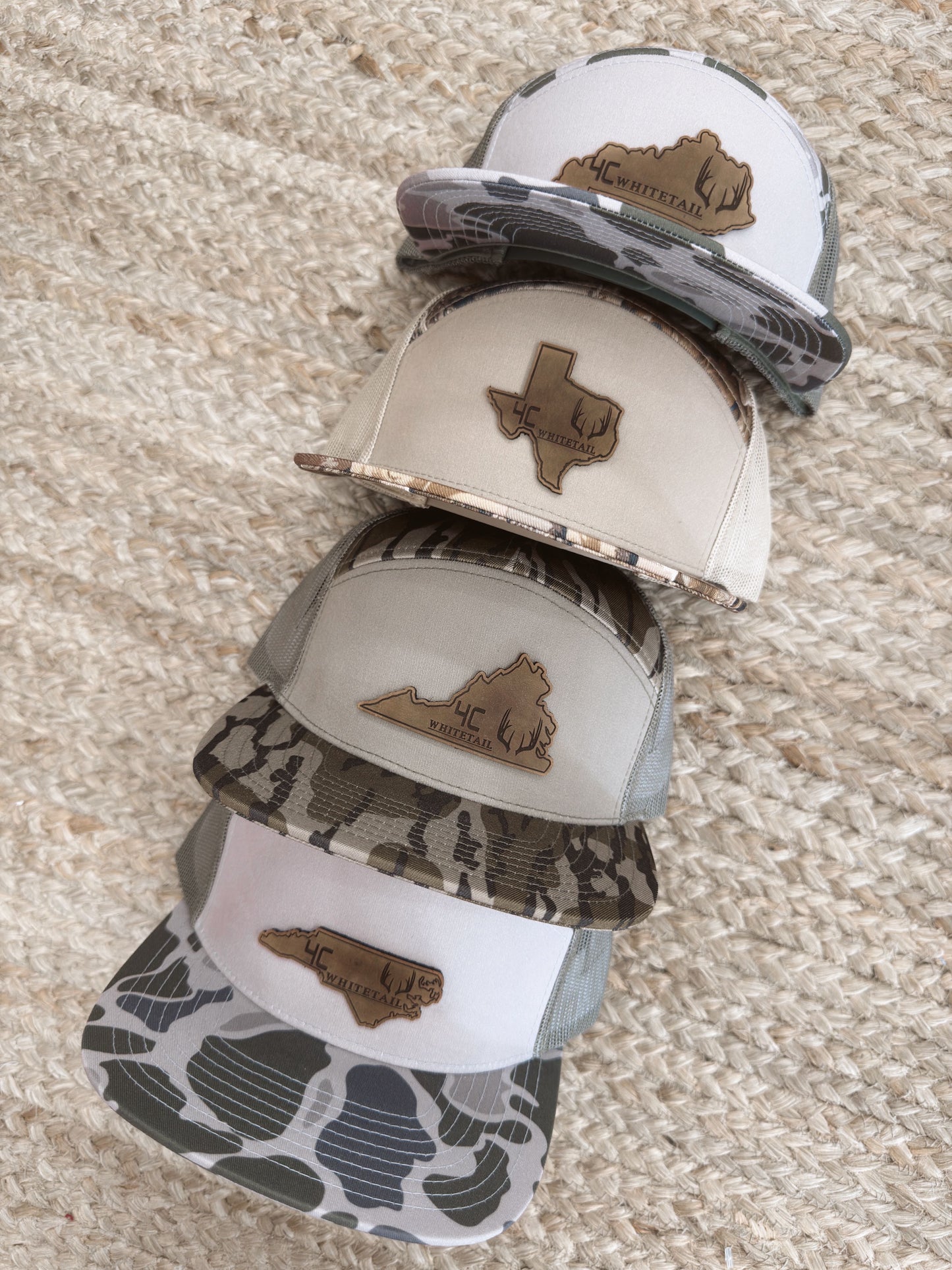 4C Whitetail State Leather Patch Camo Hats- KY, TX, VA, NC