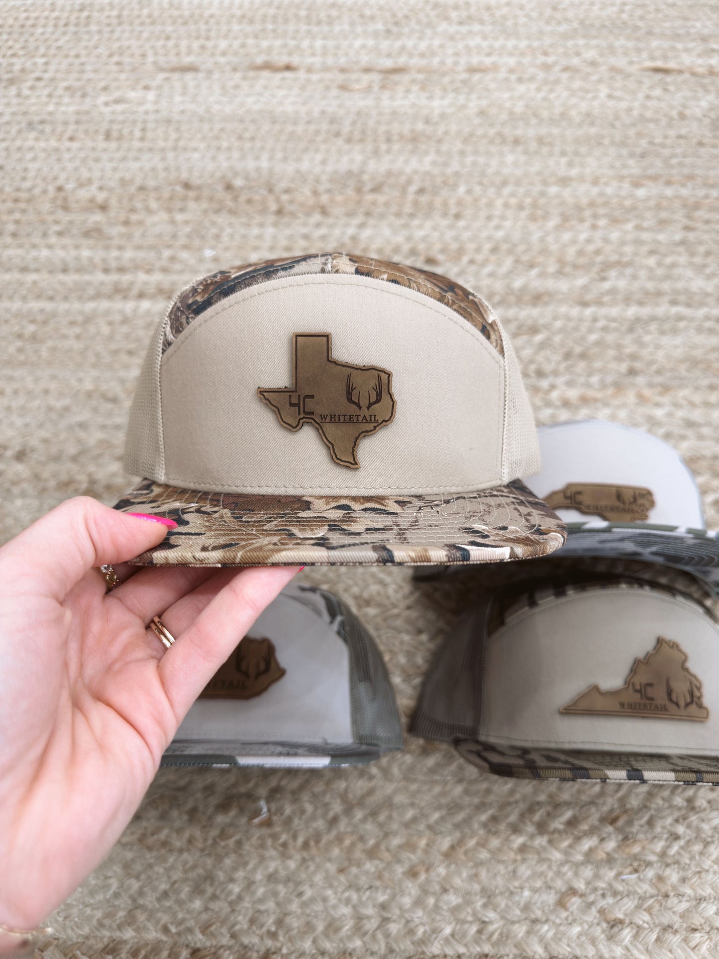 4C Whitetail State Leather Patch Camo Hats- KY, TX, VA, NC