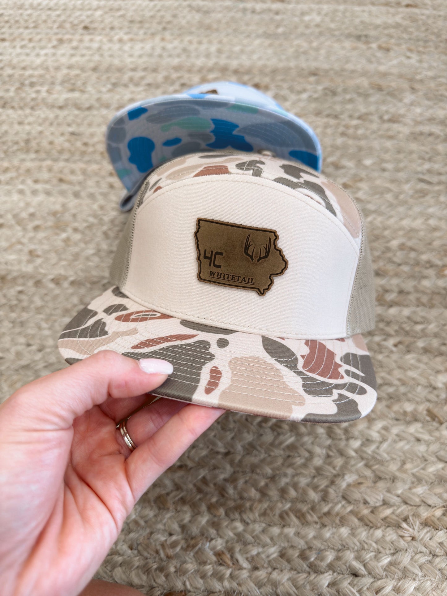 4C Whitetail State Leather Patch Camo Hats- WI, IA