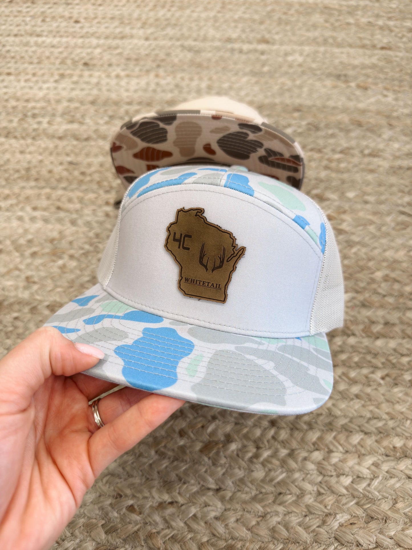 4C Whitetail State Leather Patch Camo Hats- WI, IA