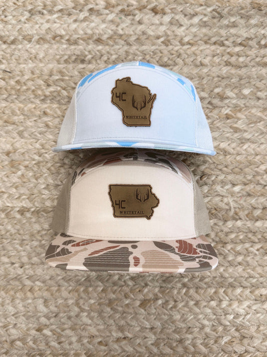 4C Whitetail State Leather Patch Camo Hats- WI, IA