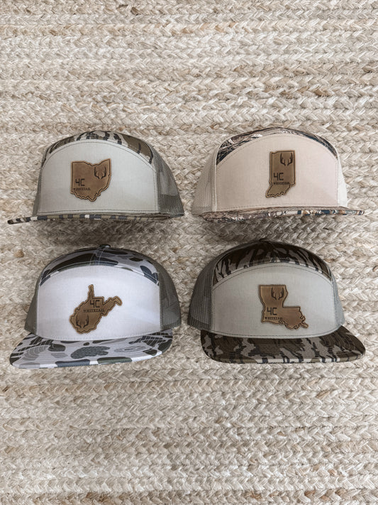 4C Whitetail State Leather Patch Camo Hats- OH, IN, WV, LA