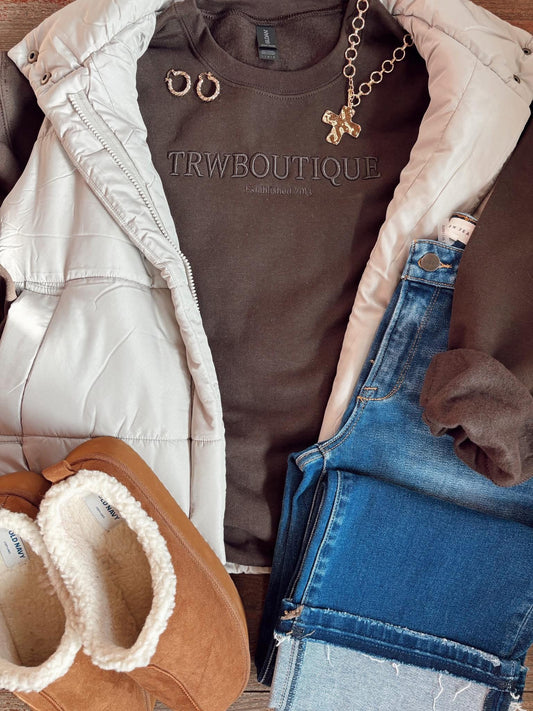 Tuesday Special- Chocolate TRW Boutique EST Embroidered Sweatshirt
