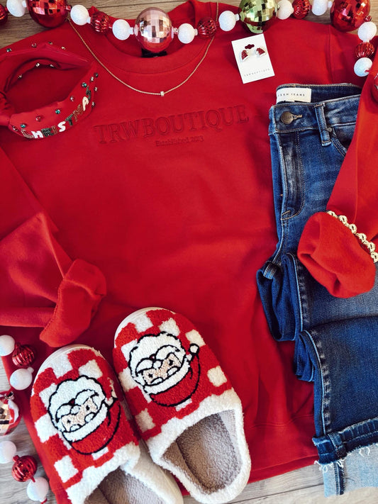 Tuesday Special- Red TRW Boutique EST Embroidered Sweatshirt