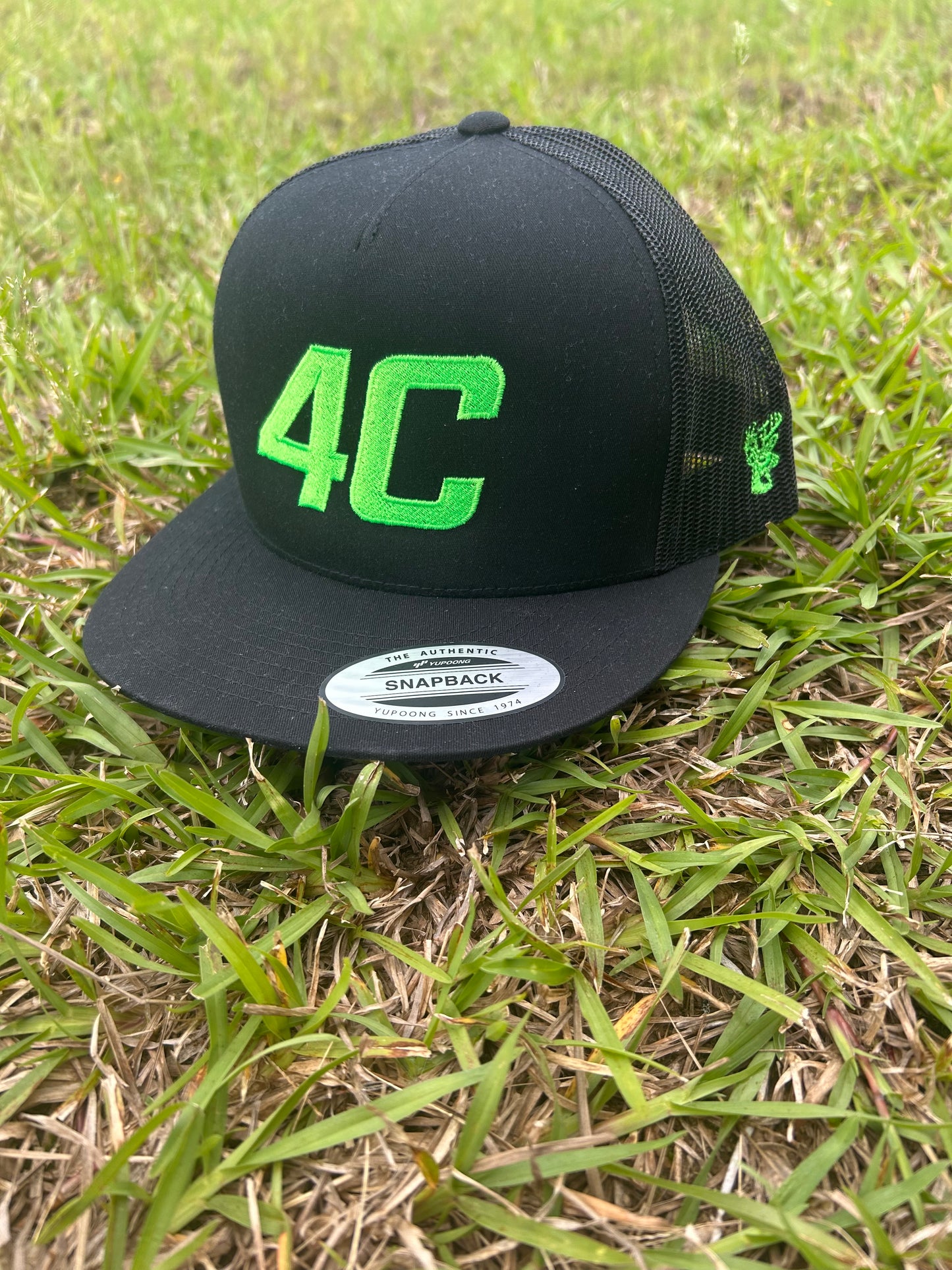 4C Lime Green Embroidered Black Hat